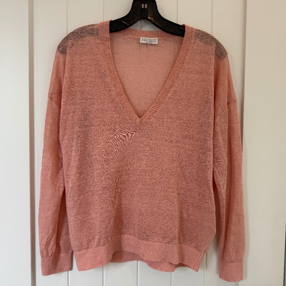 BRUNELLO CUCINELLI V-NECK LINEN SWEATER, XS, PINK